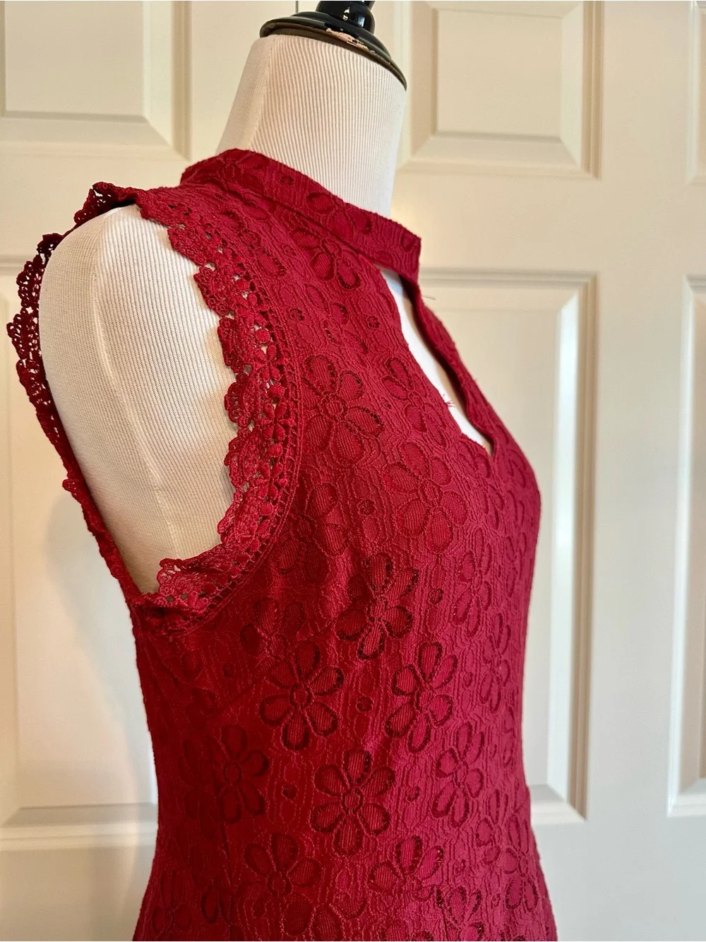 Red Lace Eyelet Fit and Flare Dress